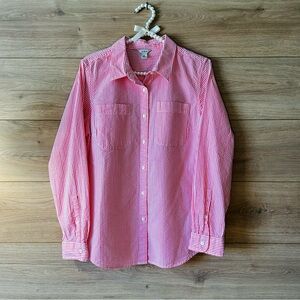 L.L. Bean Men's Pink and White Striped Button-Down Shirt Size M 100% Cotton